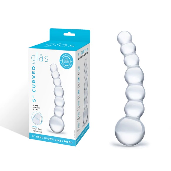 Glas 5inch Curved Glass Beaded Dildo Clear