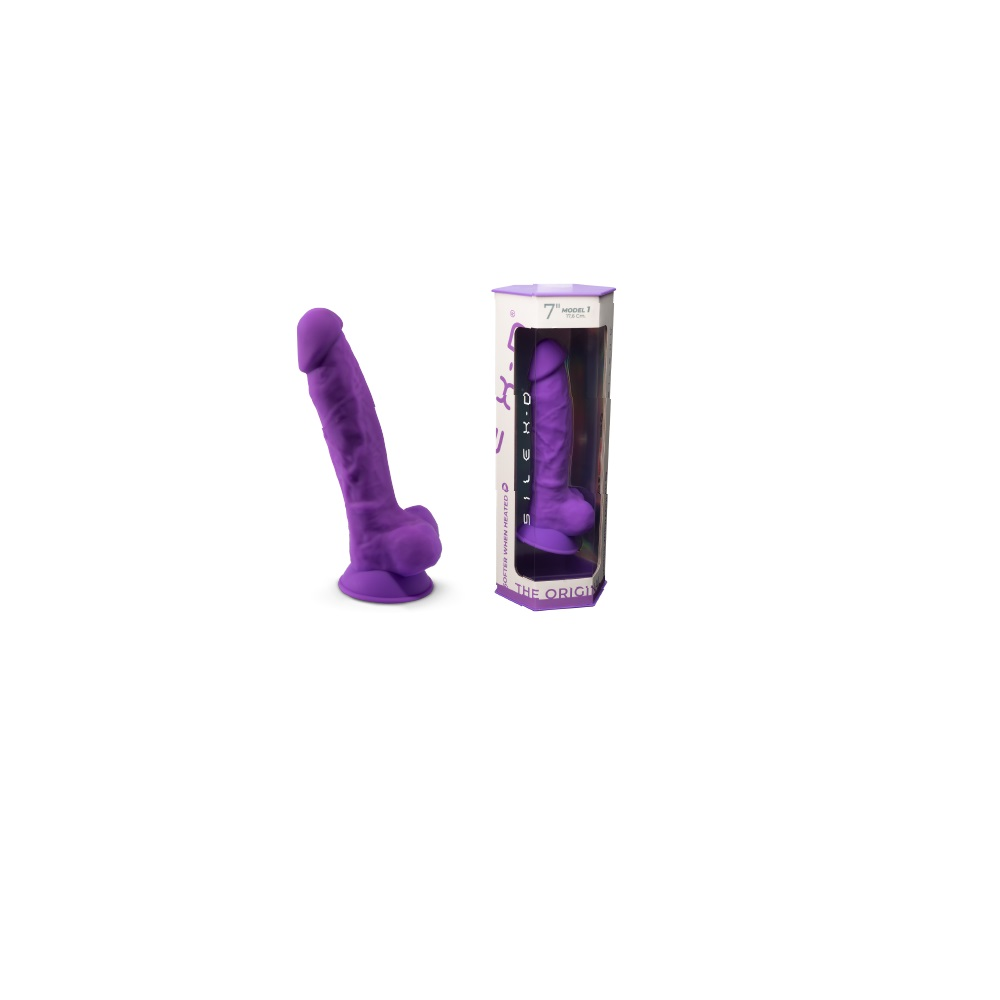 SilexD 7 inch Realistic Silicone Dual Density Dildo with Suction Cup and Balls Purple